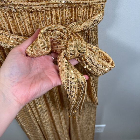 LDT Ivy Goddess Gold Sequin Maxi Dress Size 2 Tie Waist Formal Wedding Event - Picture 7 of 11
